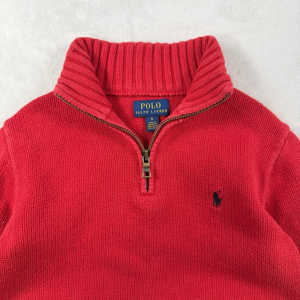 Polo Ralph Lauren Quarter-Zip Pullover Red Sweater Kids Size 6
